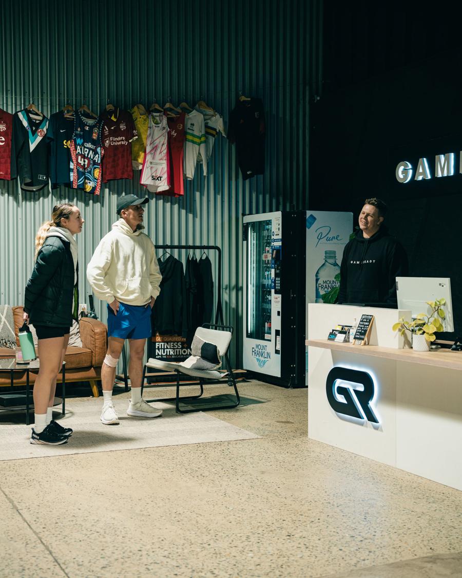 The GameReady front desk and jersey wall